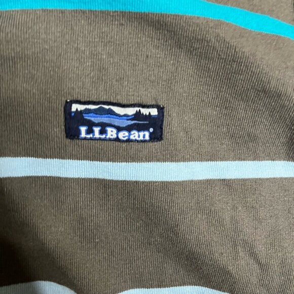 LL Bean Shirt Men’s M Grey Blue Striped Lakewashed Rugby Hoodie Henley - Picture 3 of 4